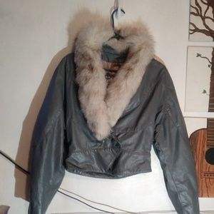 80s-Style Leather&Fur Coat